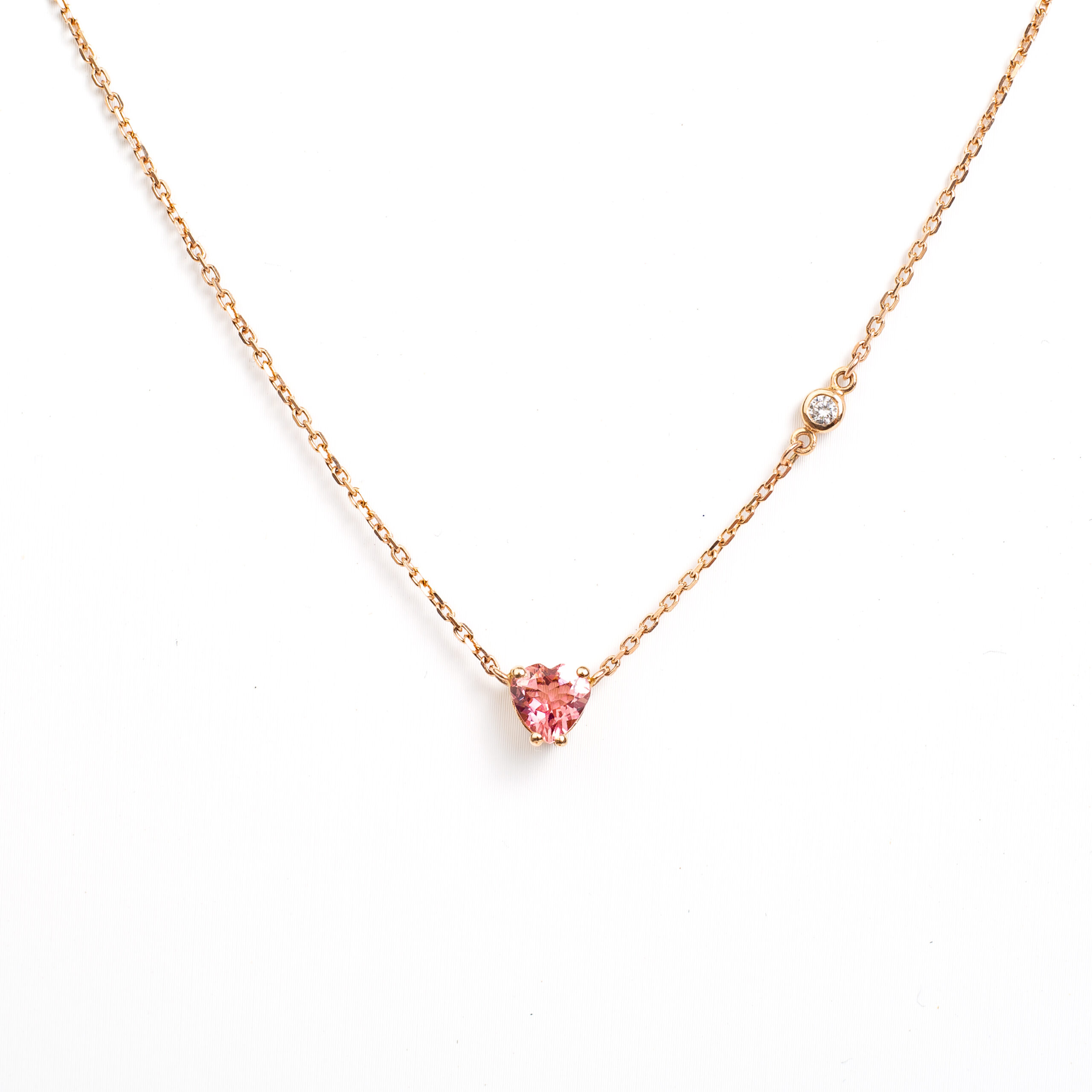 Náhrdelník srdíčko - růžové zlato, turmalín