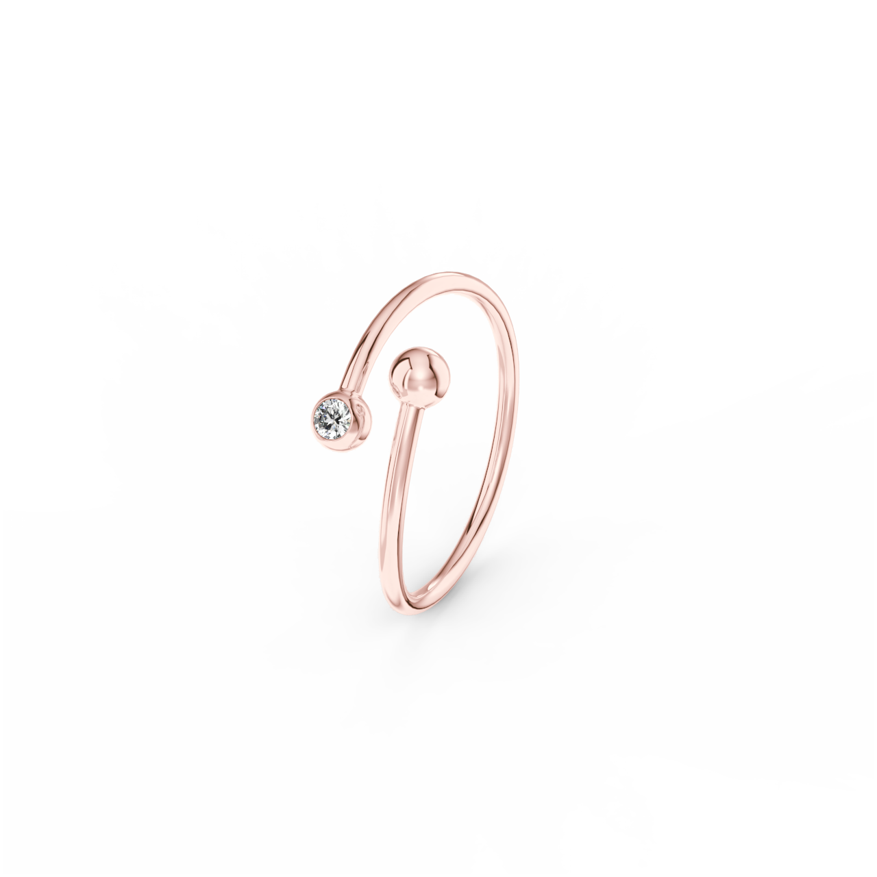 Prsten Swirl - růžové zlato, bílý diamant