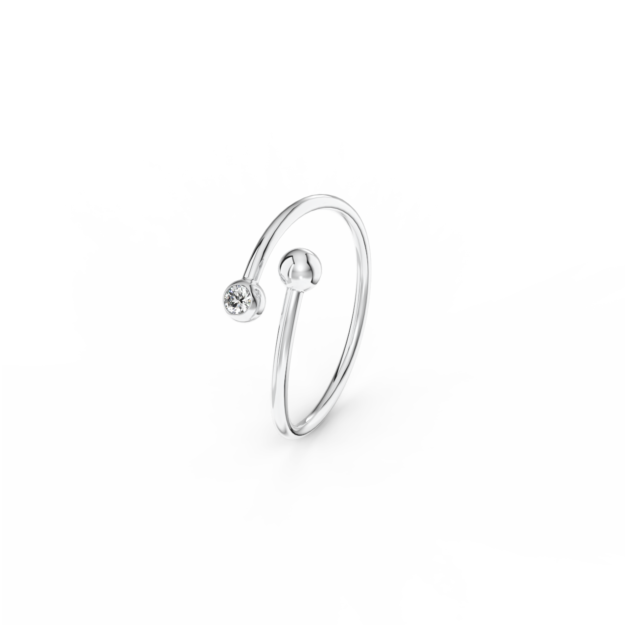 Prsten Swirl - bílé zlato, bílý diamant