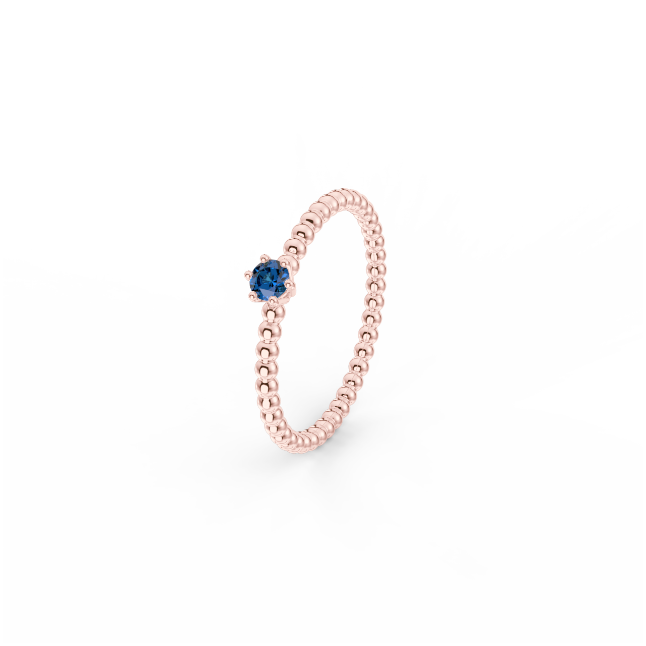 Prsten Bubbles 3 - růžové zlato, modrý safír