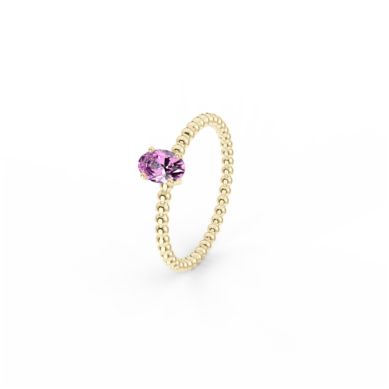 Prsten Bubbles Oval - žluté zlato, růžový safír