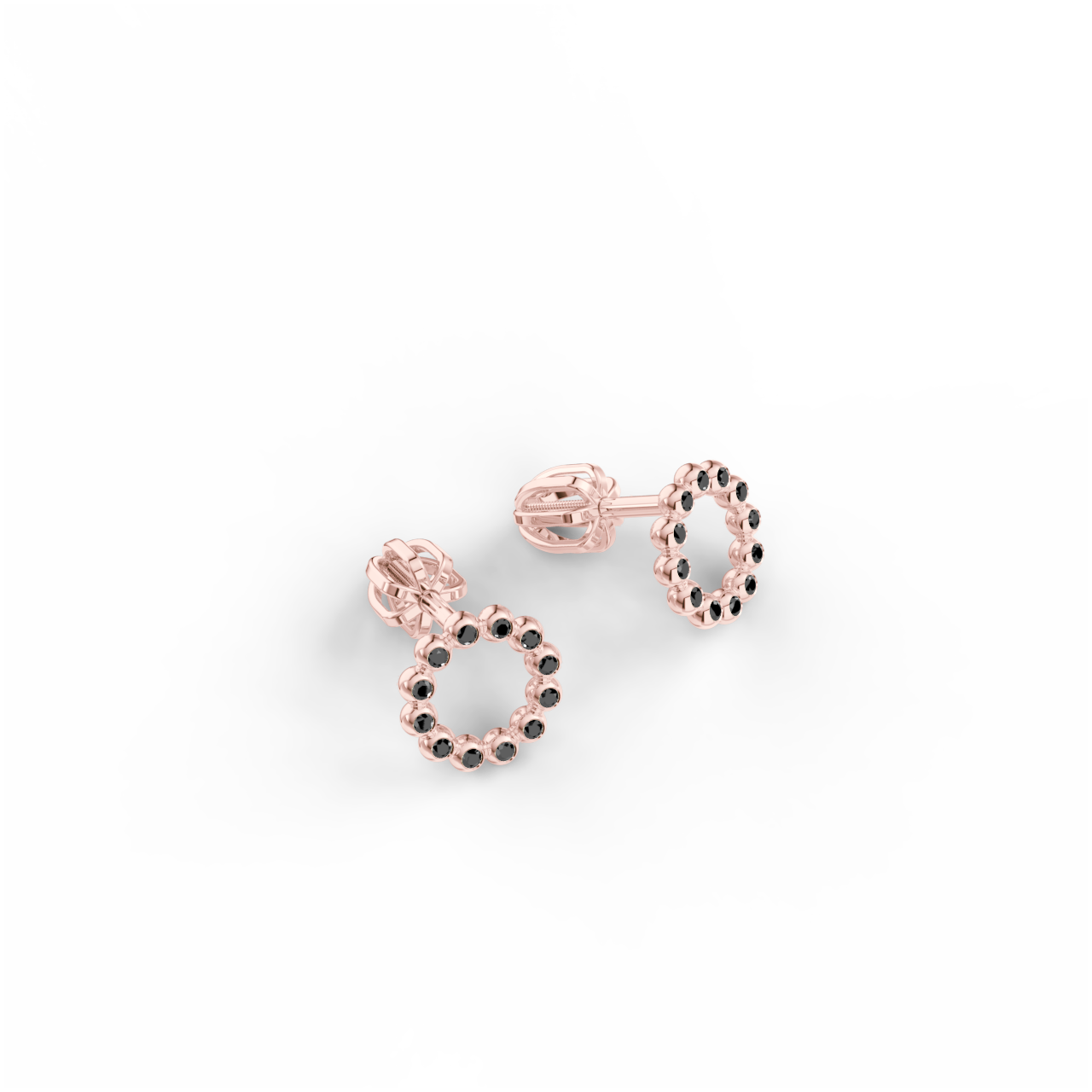Náušnice Circle - růžové zlato, černý diamant