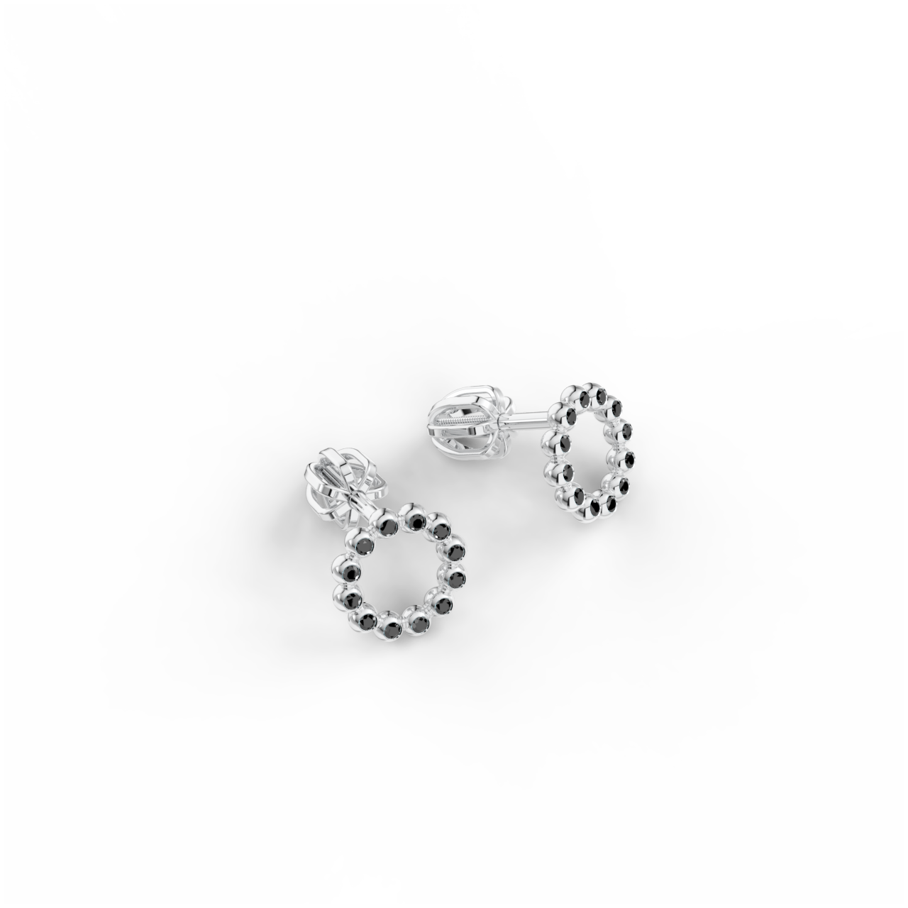 Náušnice Circle - bílé zlato, černý diamant