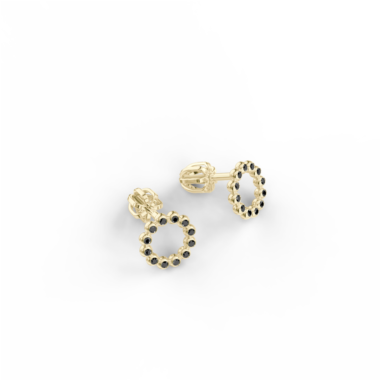 Náušnice Circle - žluté zlato, černý diamant