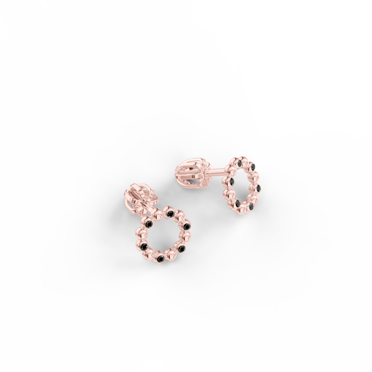 Náušnice Circle B - růžové zlato, černý diamant