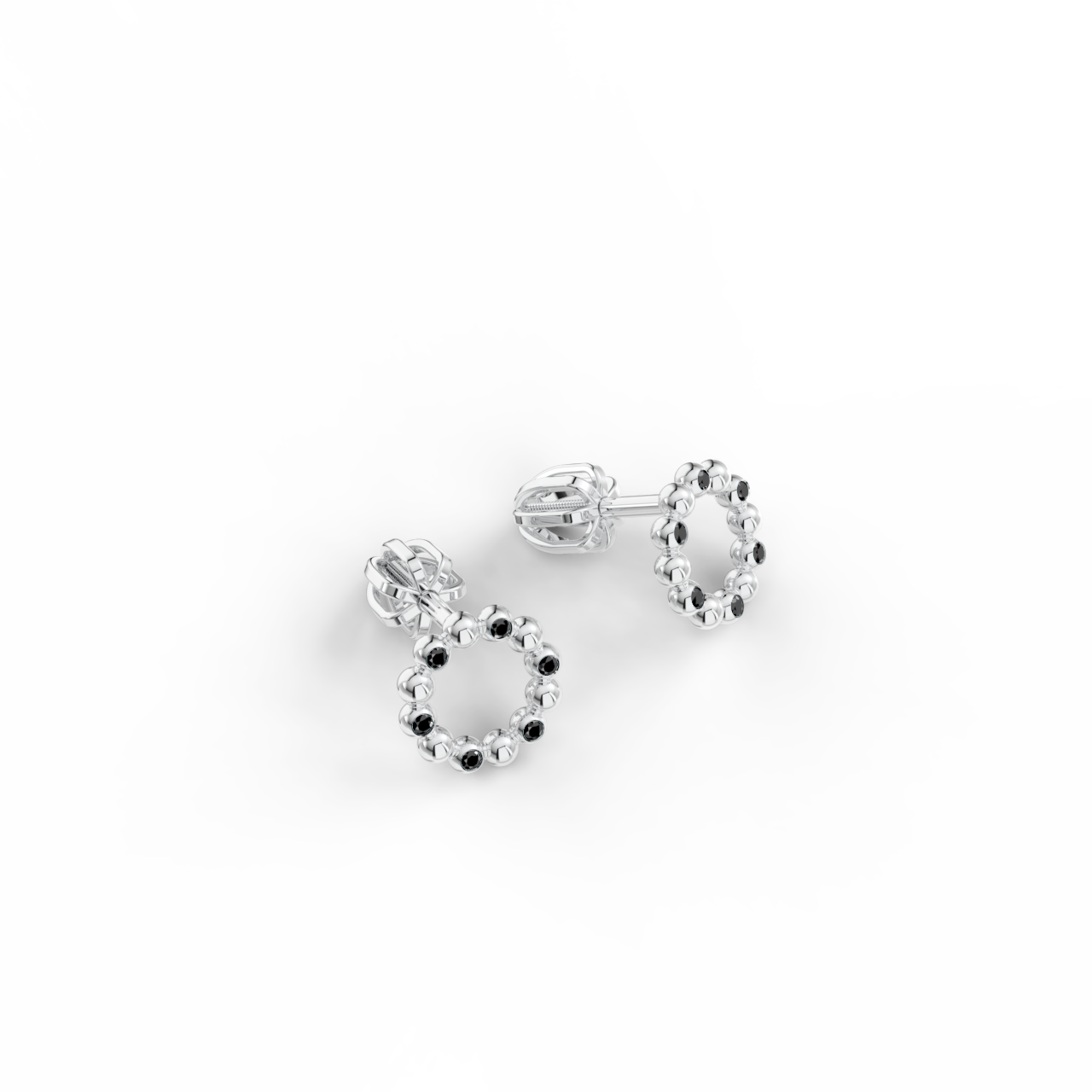 Náušnice Circle B - bílé zlato, černý diamant