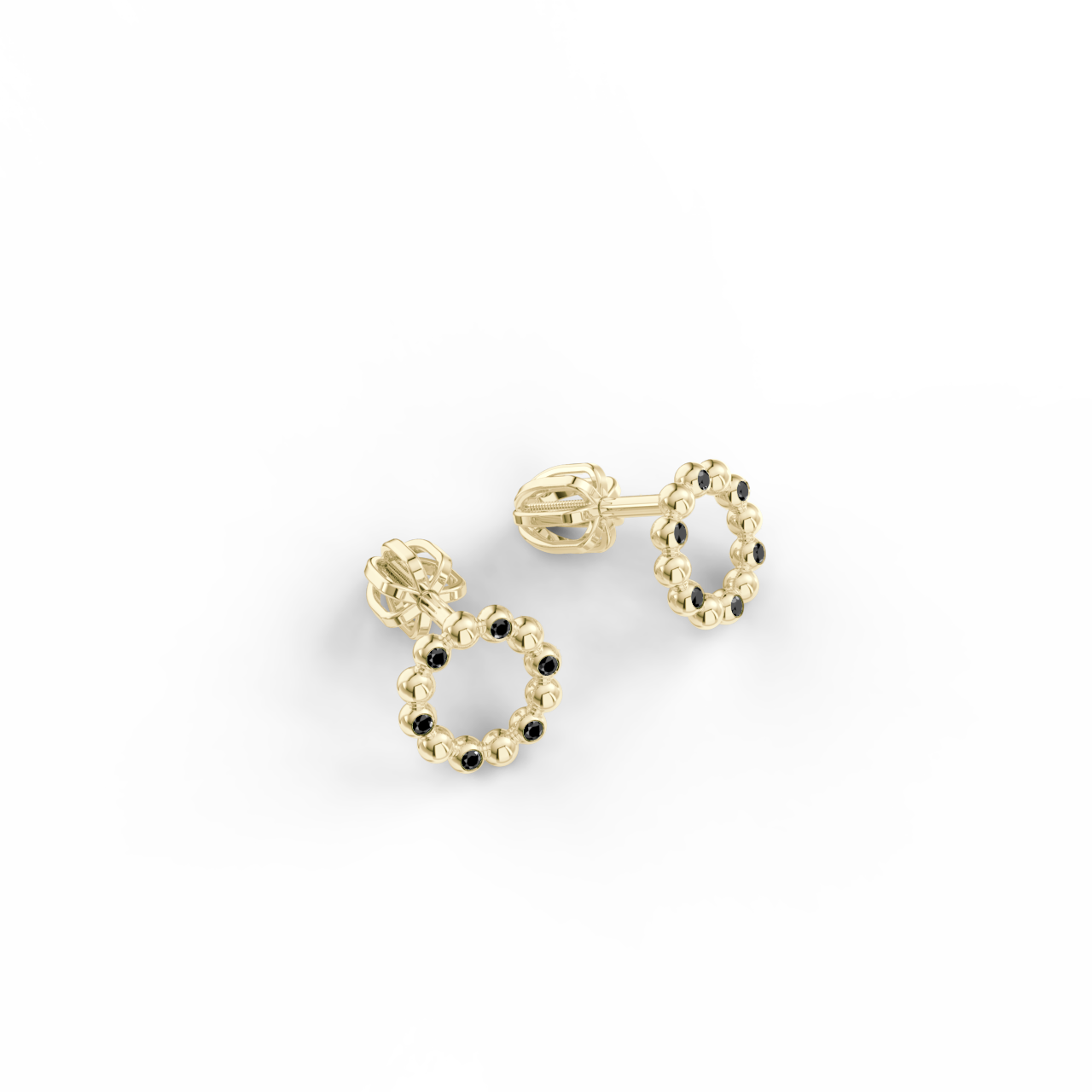 Náušnice Circle B - žluté zlato, černý diamant