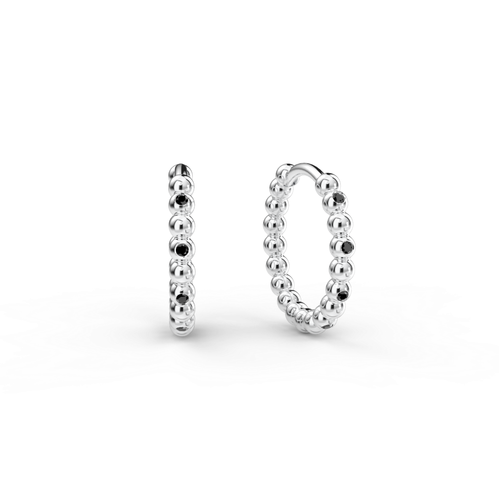 Náušnice Hoops - bílé zlato, černý diamant