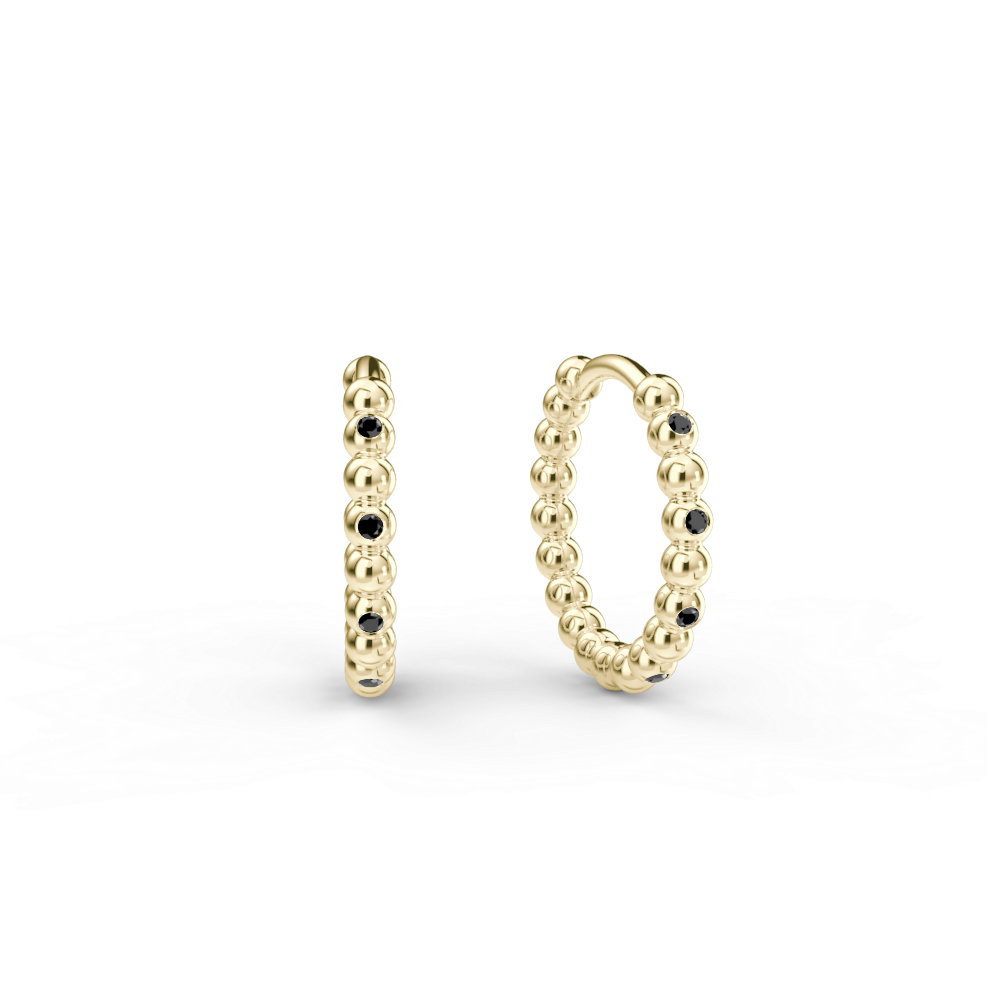 Náušnice Hoops - žluté zlato, černý diamant