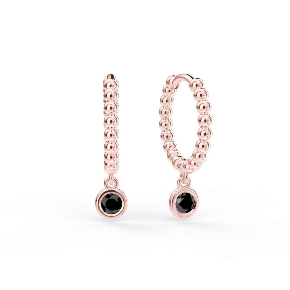 Náušnice Button B - růžové zlato, černý diamant