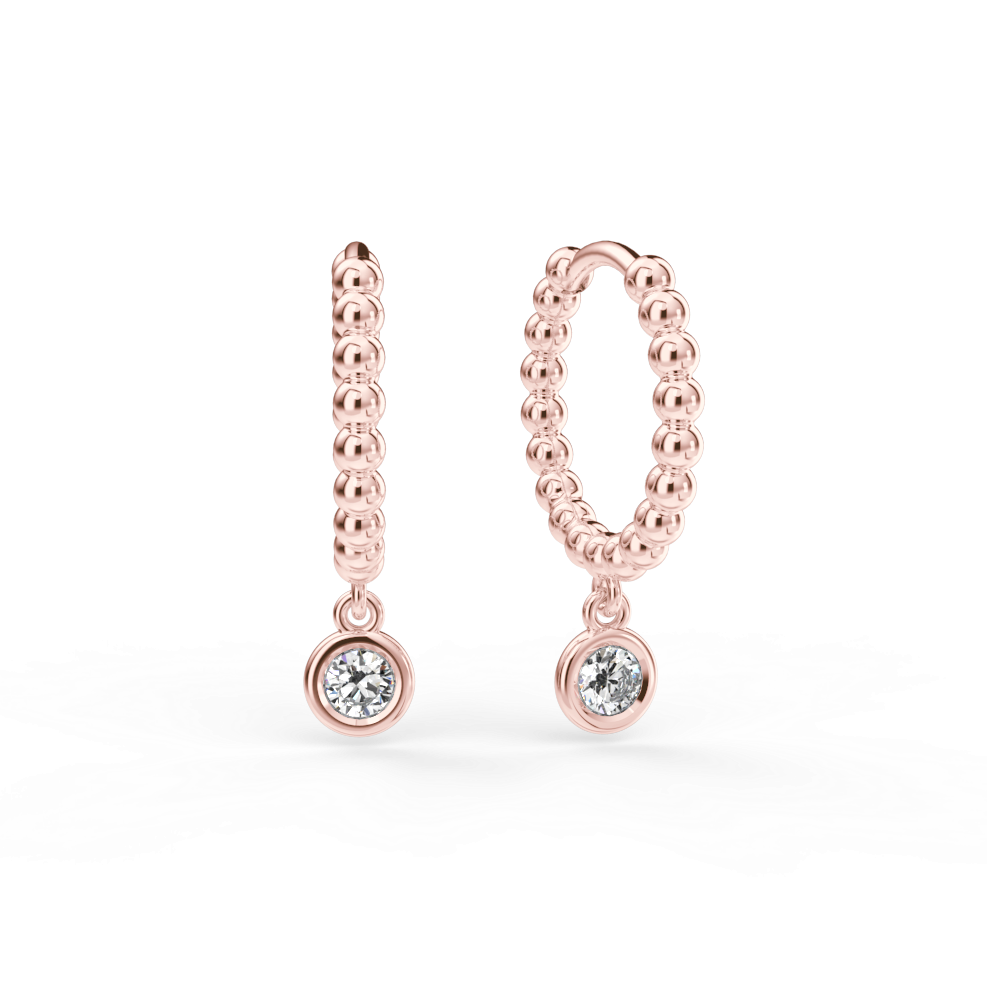 Náušnice Button B - růžové zlato, bílý diamant