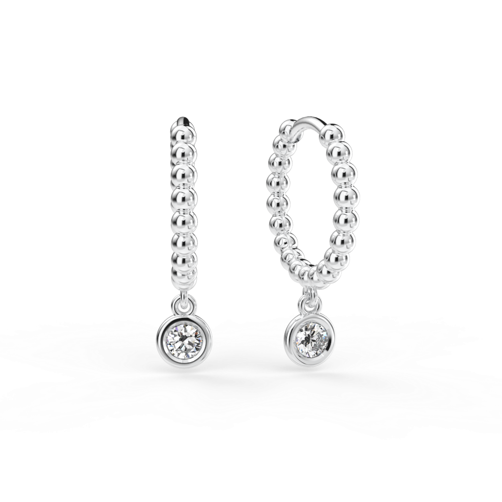 Náušnice Button B - bílé zlato, bílý diamant