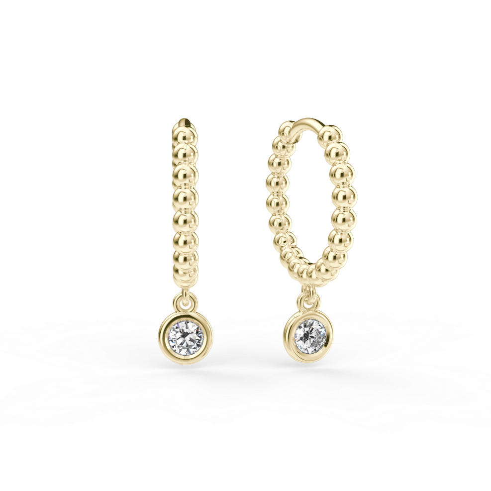 Náušnice Button B - žluté zlato, bílý diamant