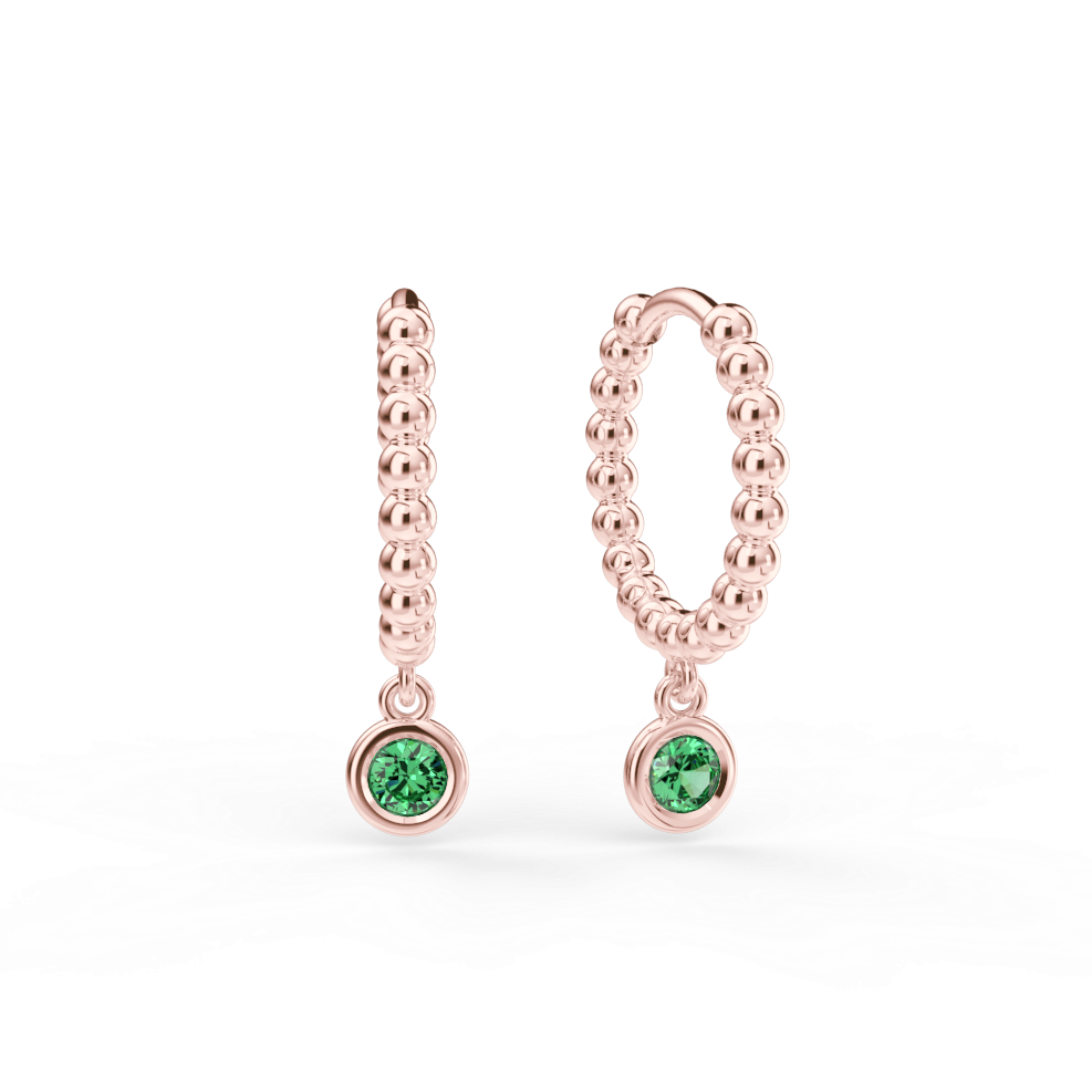 Náušnice Button B - růžové zlato, smaragd