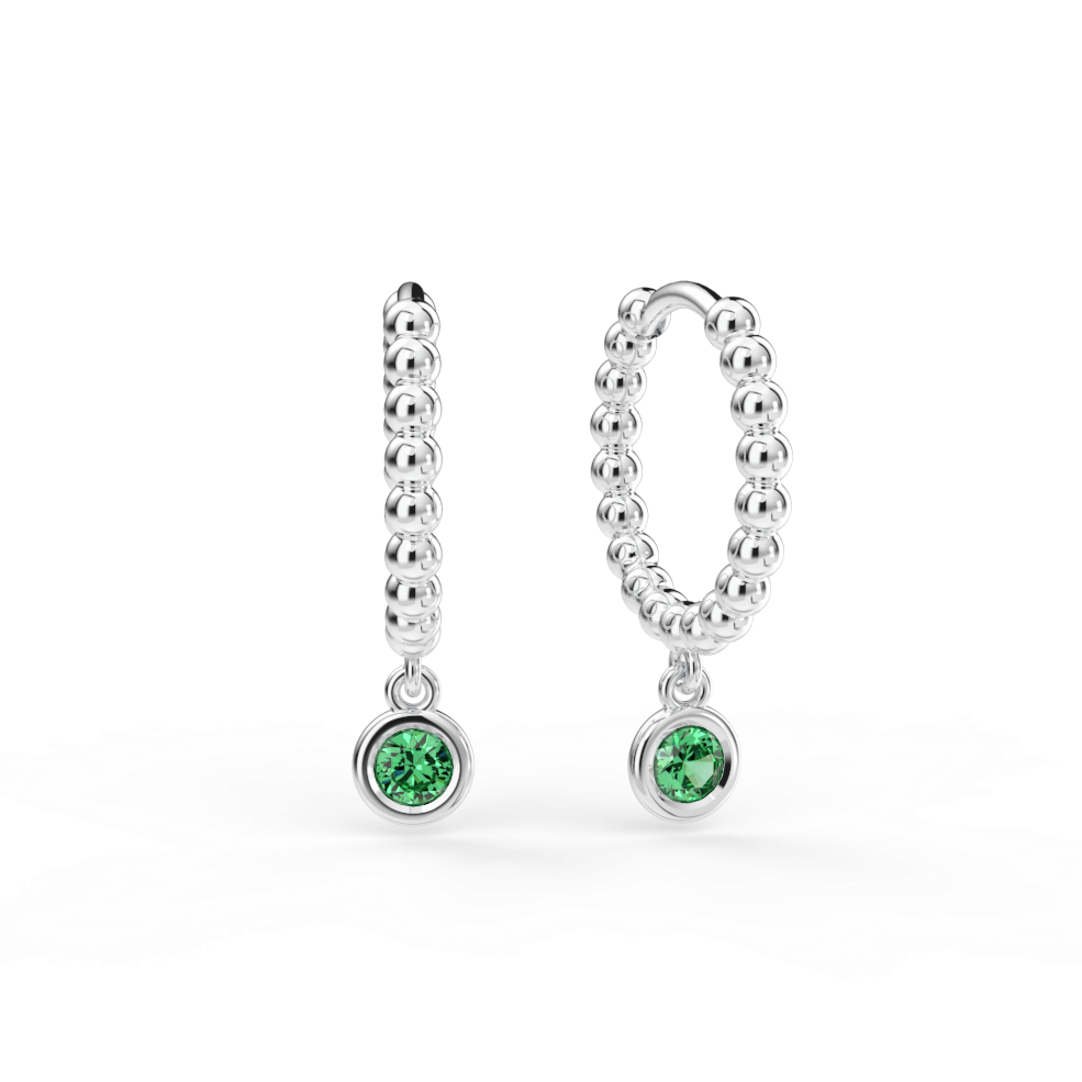 Náušnice Button B - bílé zlato, smaragd