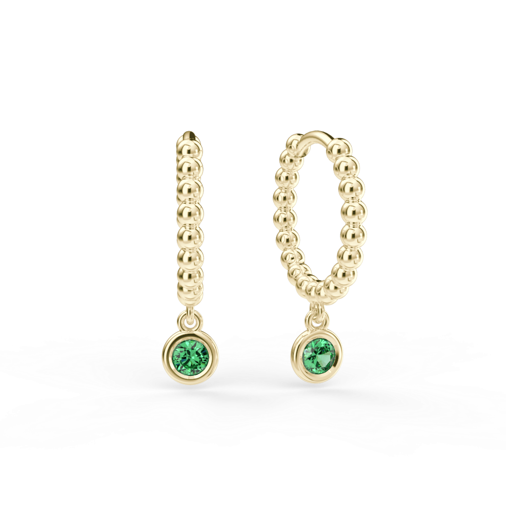 Náušnice Button B - žluté zlato, smaragd