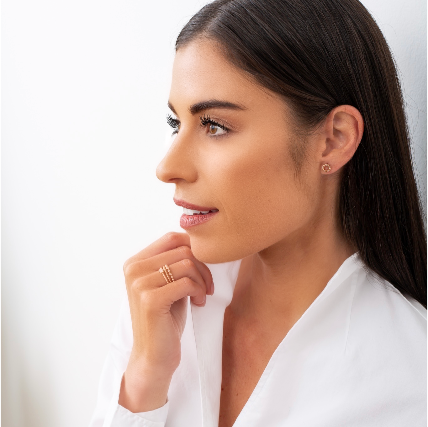 Náušnice Circle - růžové zlato, bílý diamant - Obrázek 2