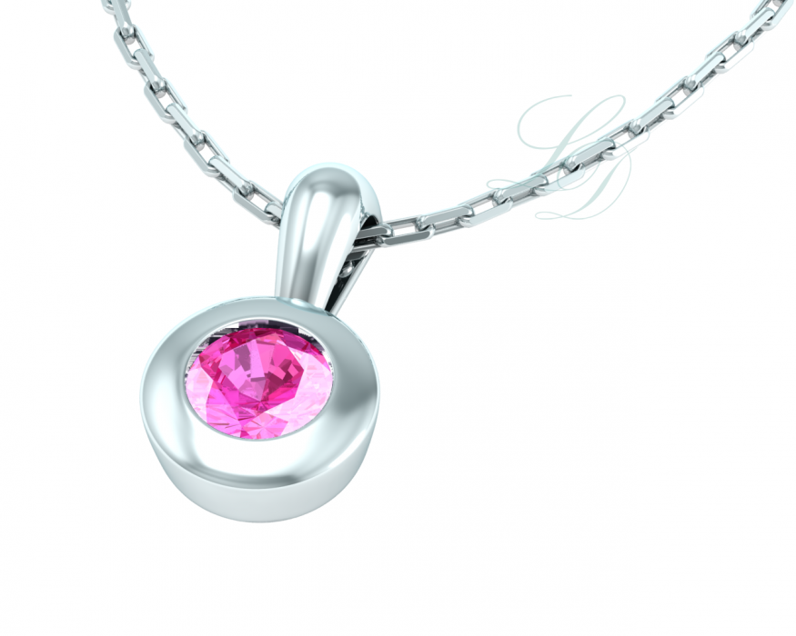 Přívěsek Button - bílé zlato, růžový safír - Obrázek 2