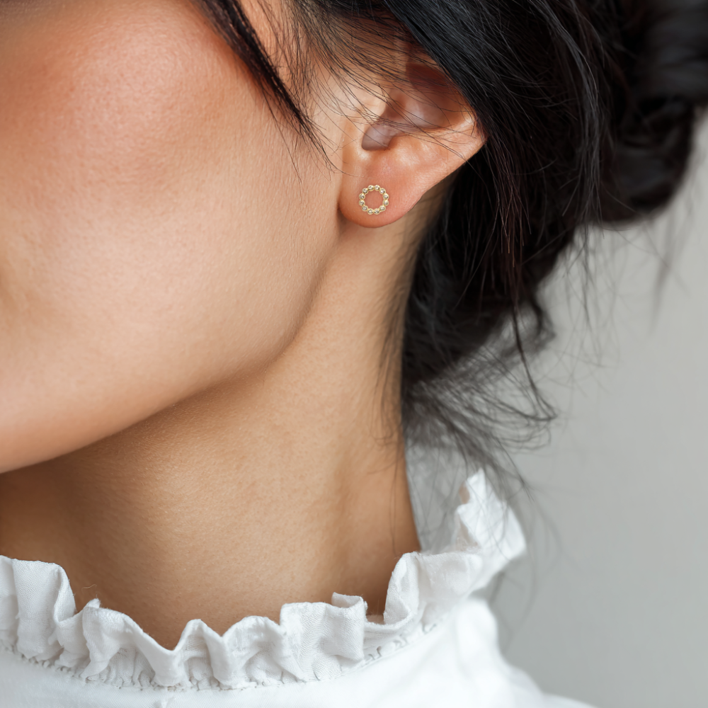 Náušnice Circle - žluté zlato, bílý diamant - Obrázek 2