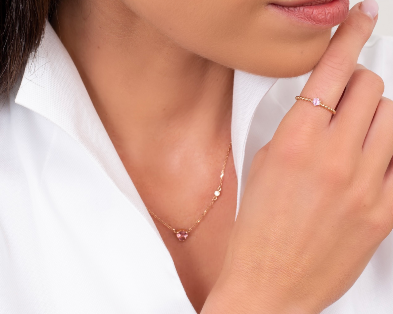 Náhrdelník srdíčko - růžové zlato, turmalín - Obrázek 3