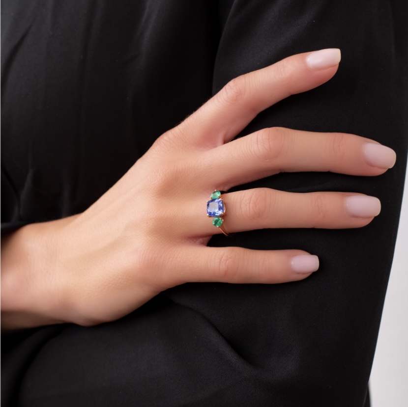 Prsten Cushion - růžové zlato, tanzanit - Obrázek 4