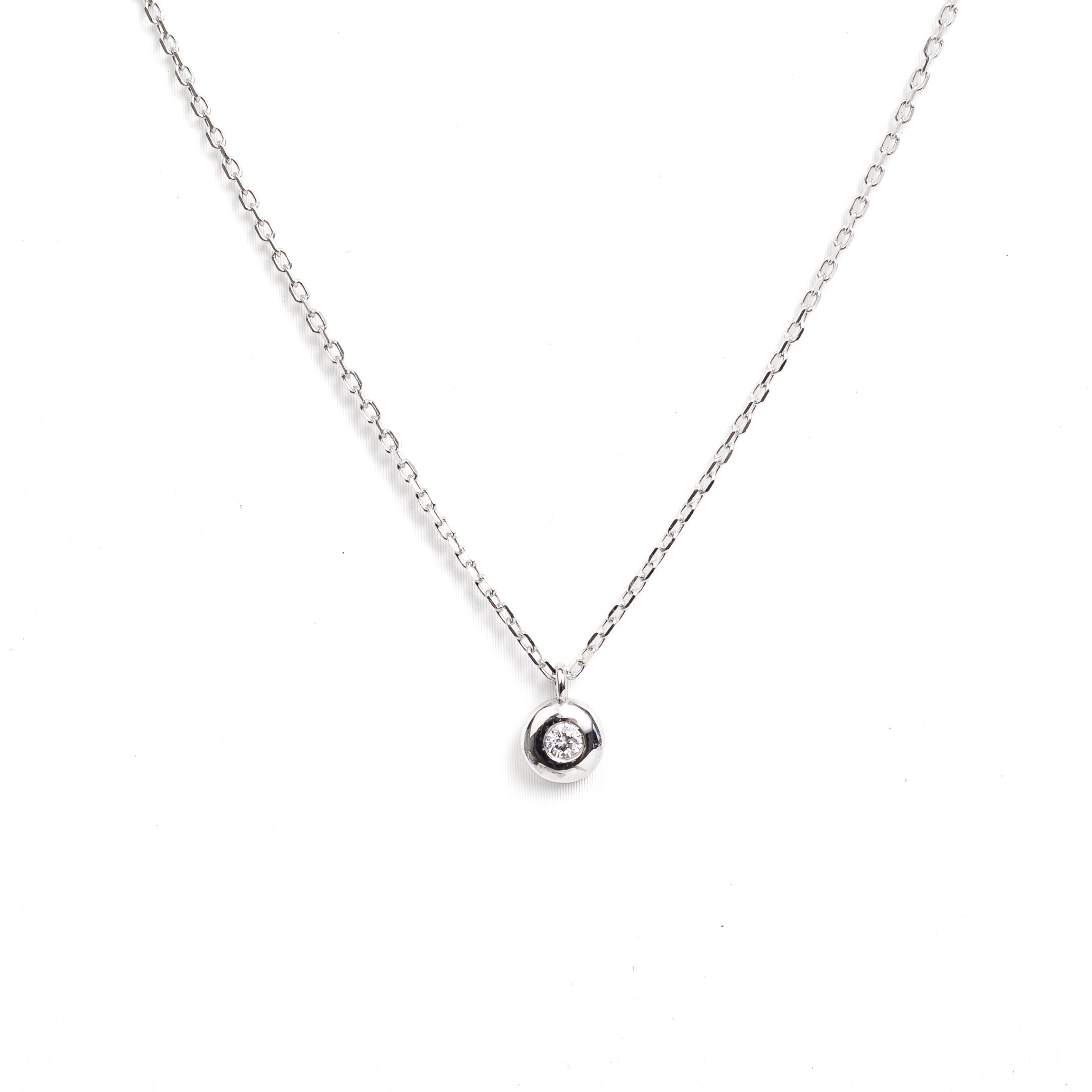 Náhrdelník Button - bílé zlato, bílý diamant