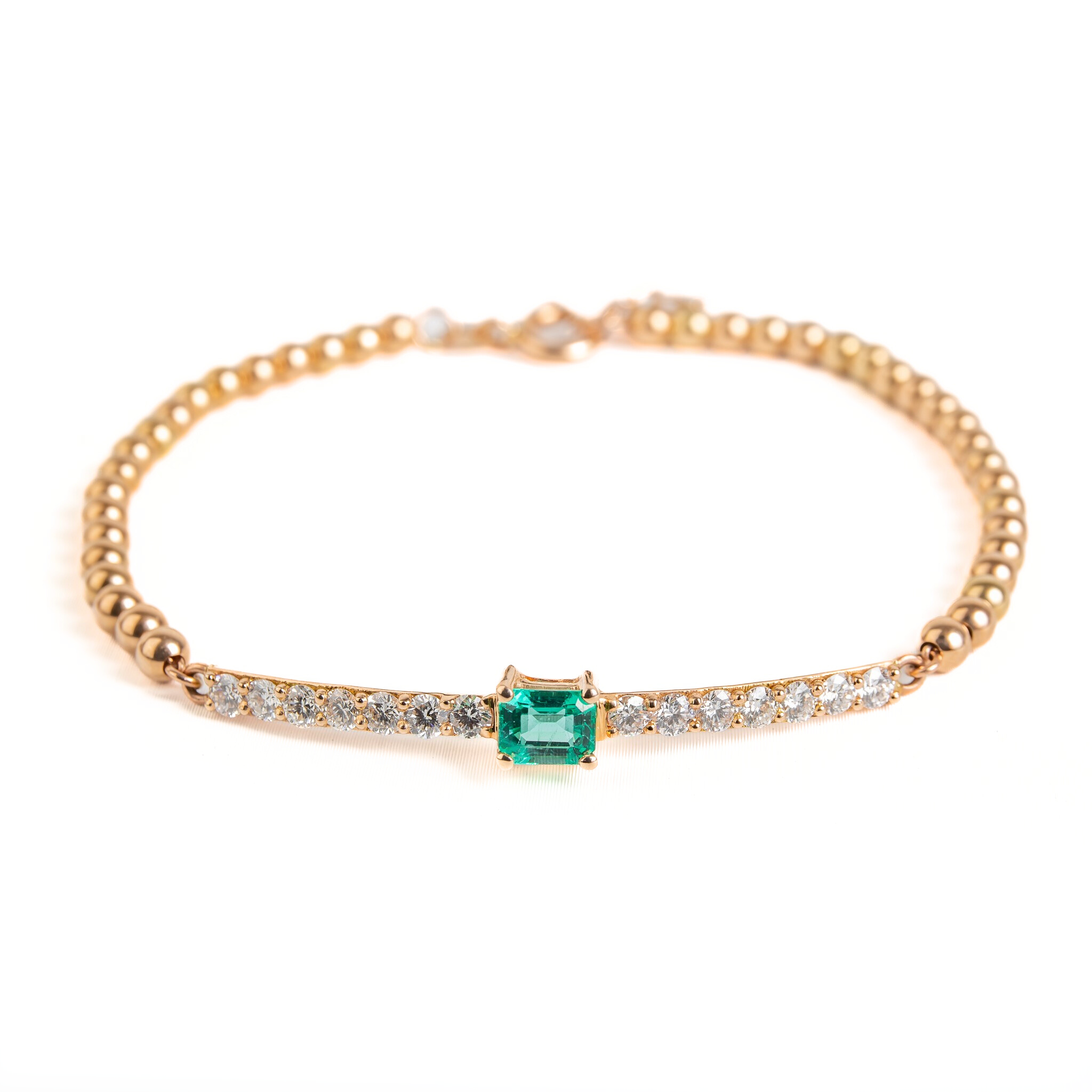 Náramek - růžové zlato, smaragd
