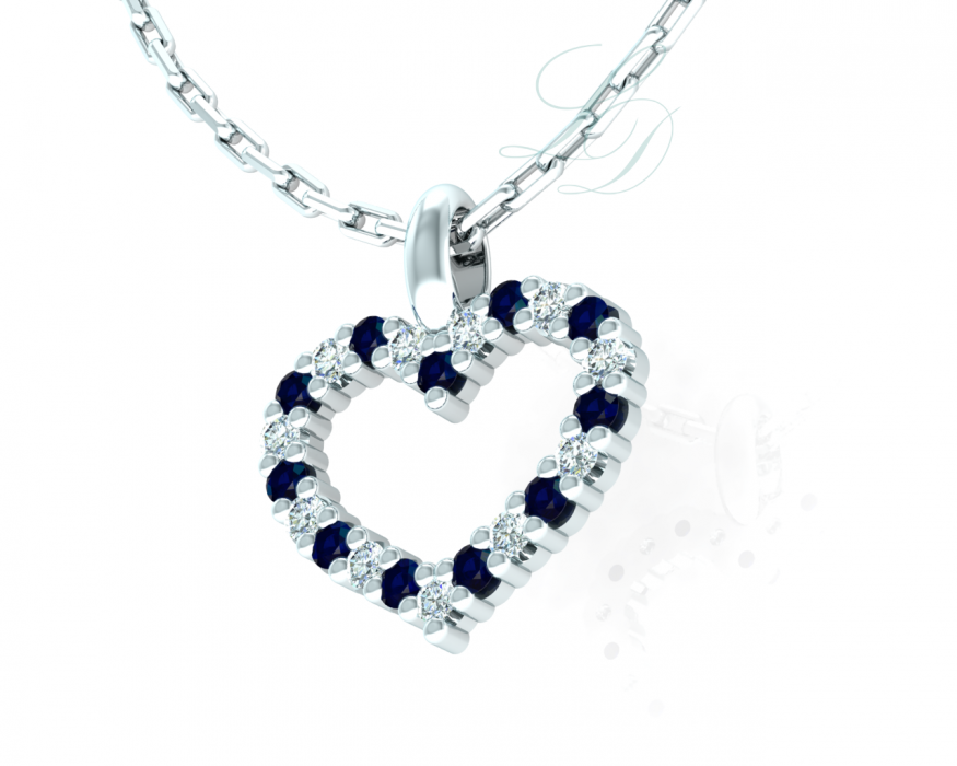 Přívěsek Lovely - bílé zlato, modré safíry - Obrázek 2