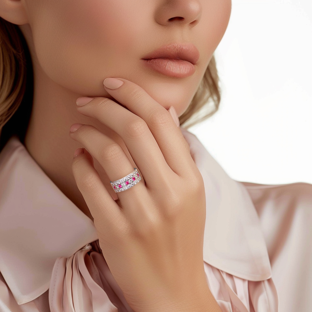 Prsten Triple Ellie - bílé zlato, diamanty - Obrázek 2