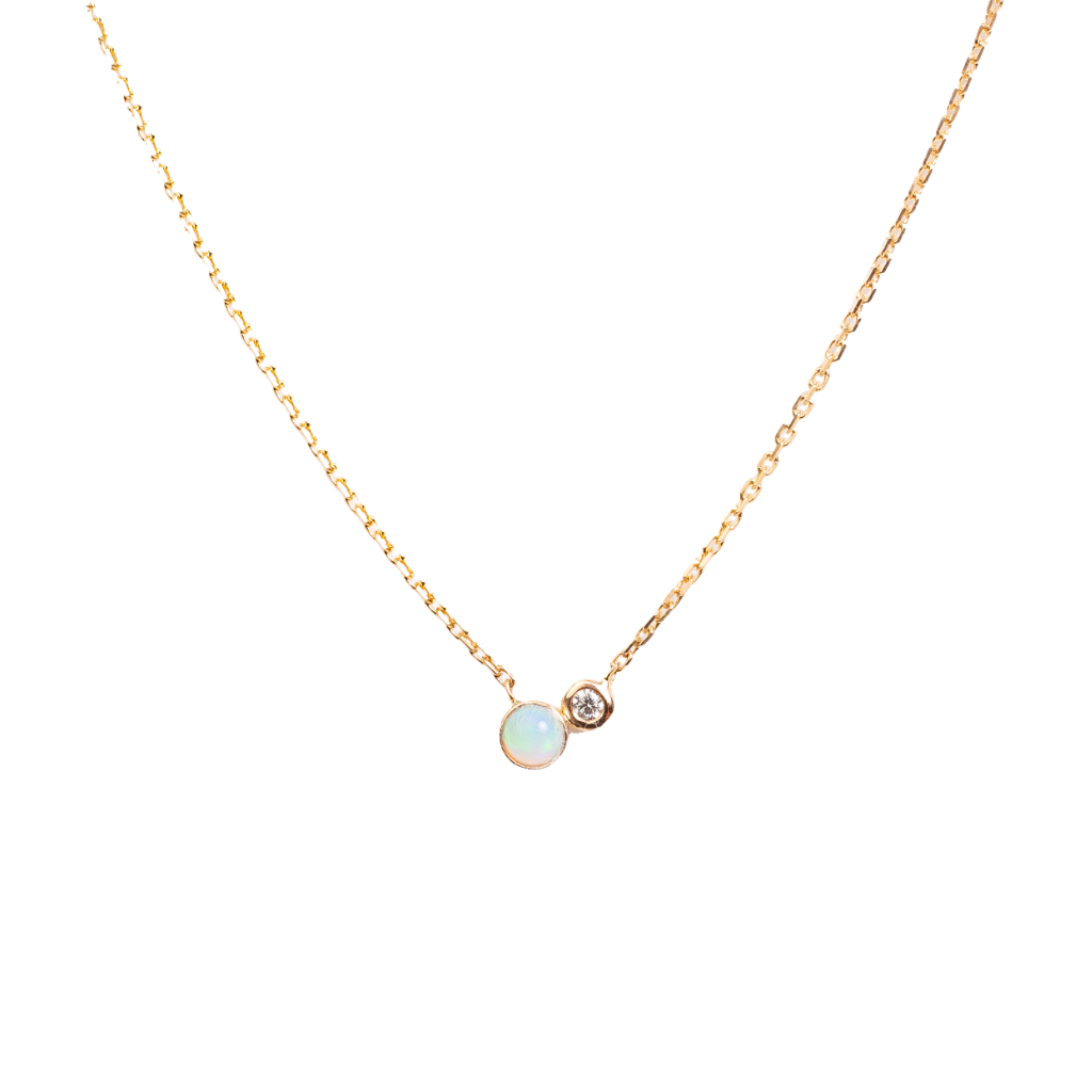 Náhrdelník Button - růžové zlato, diamant, slovenský opál