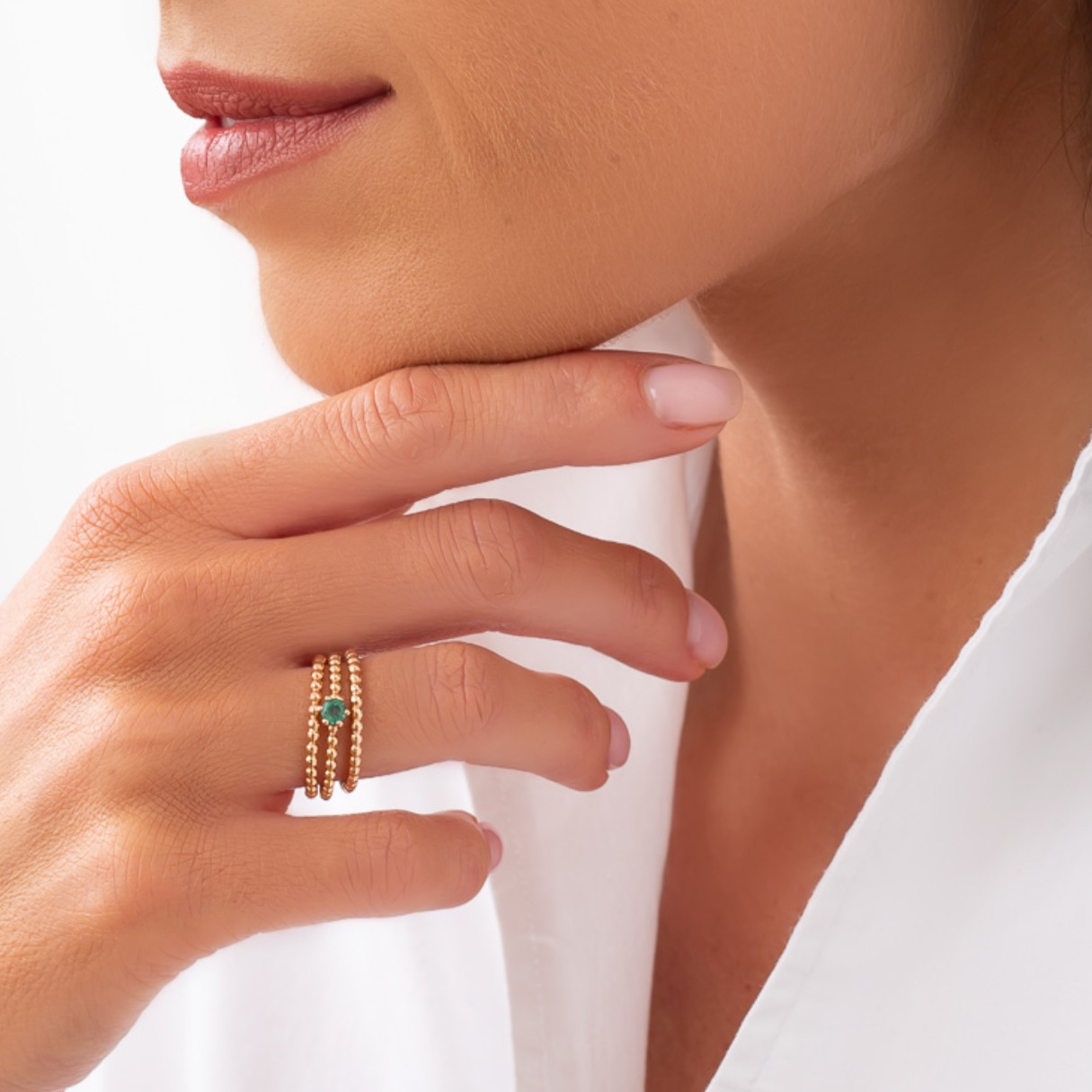 Prsten Bubbles 3,5 - růžové zlato, smaragd