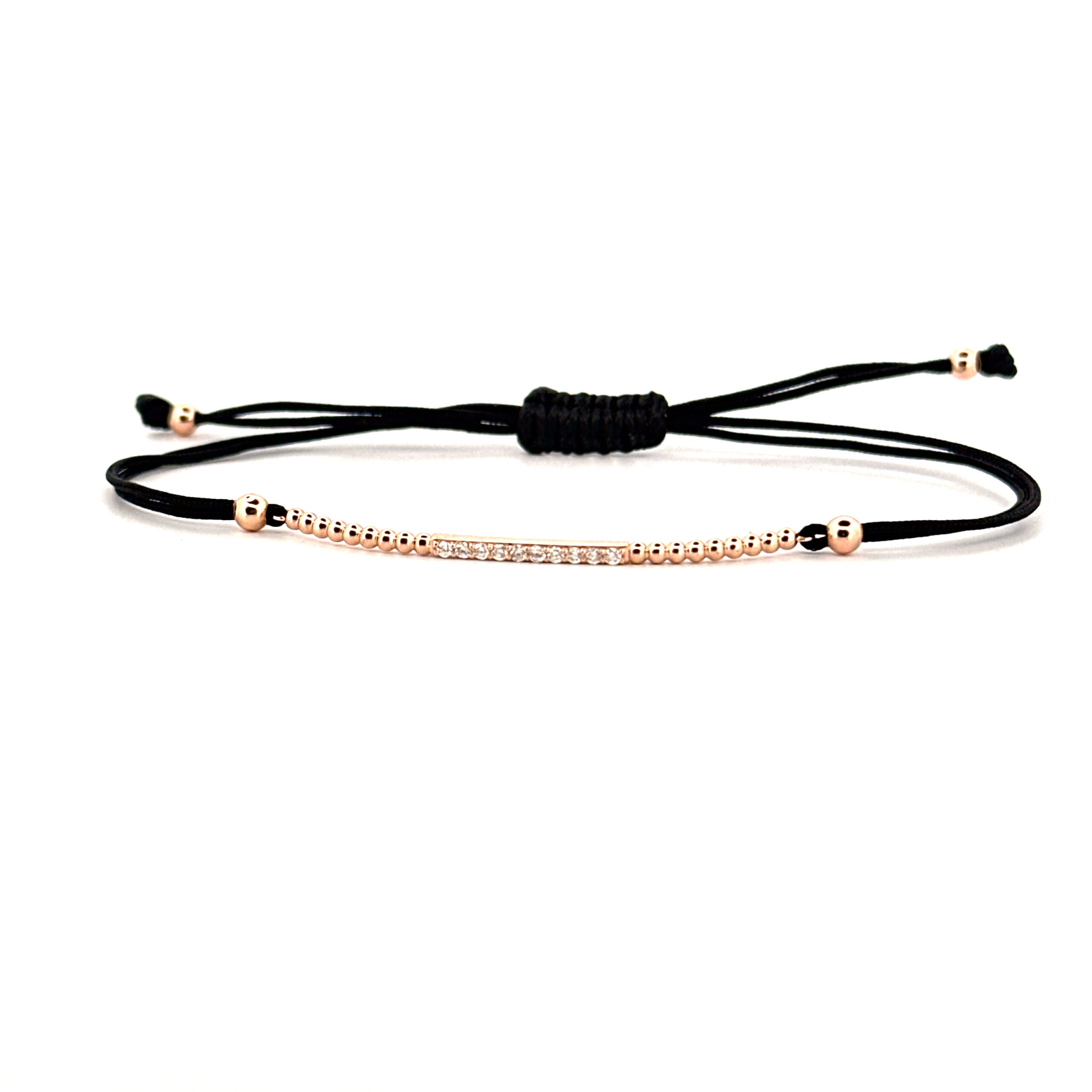 Náramek Ray na šňůrce - růžové zlato, diamanty