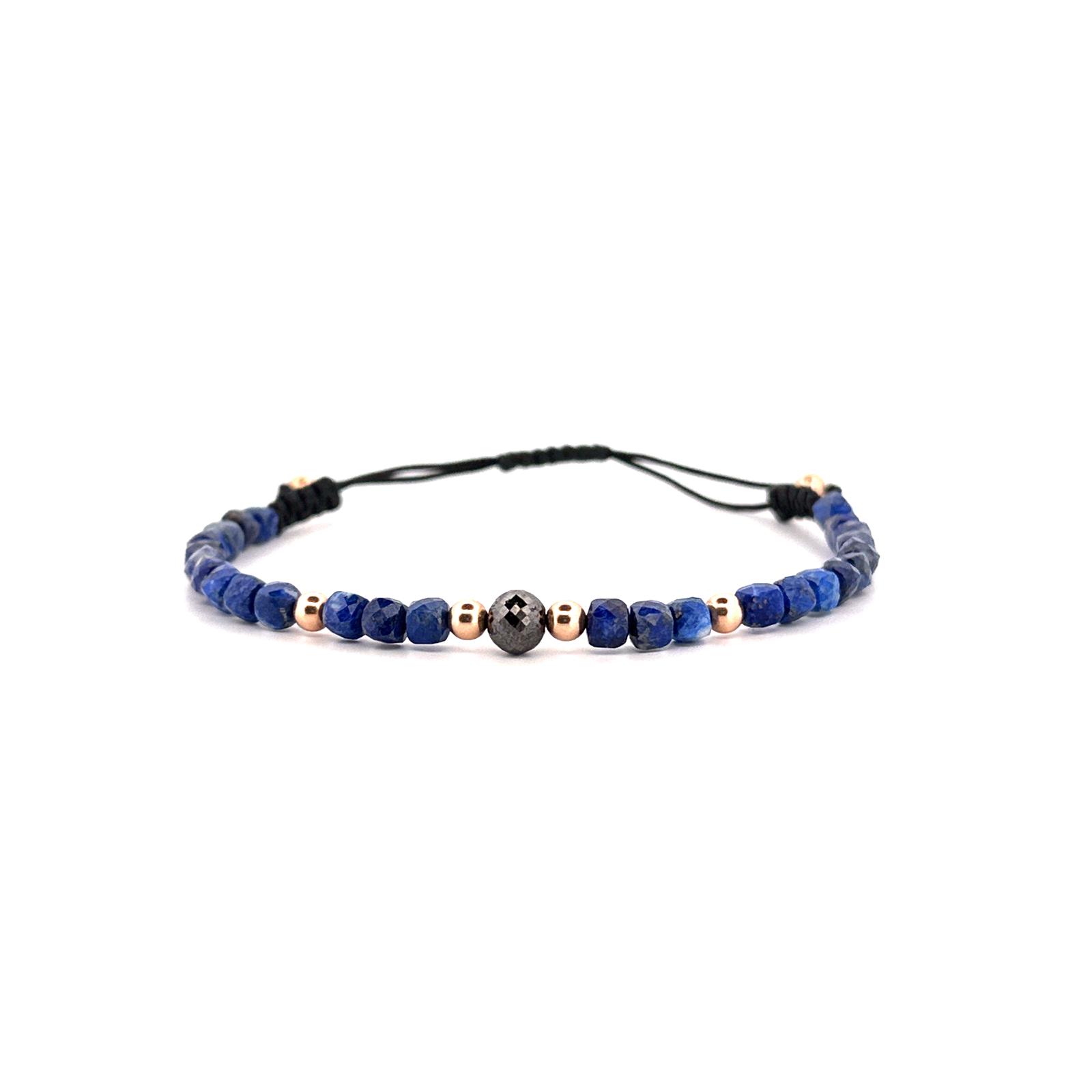 Shamballa s černým diamantem - růžové zlato, lapiz lazuli
