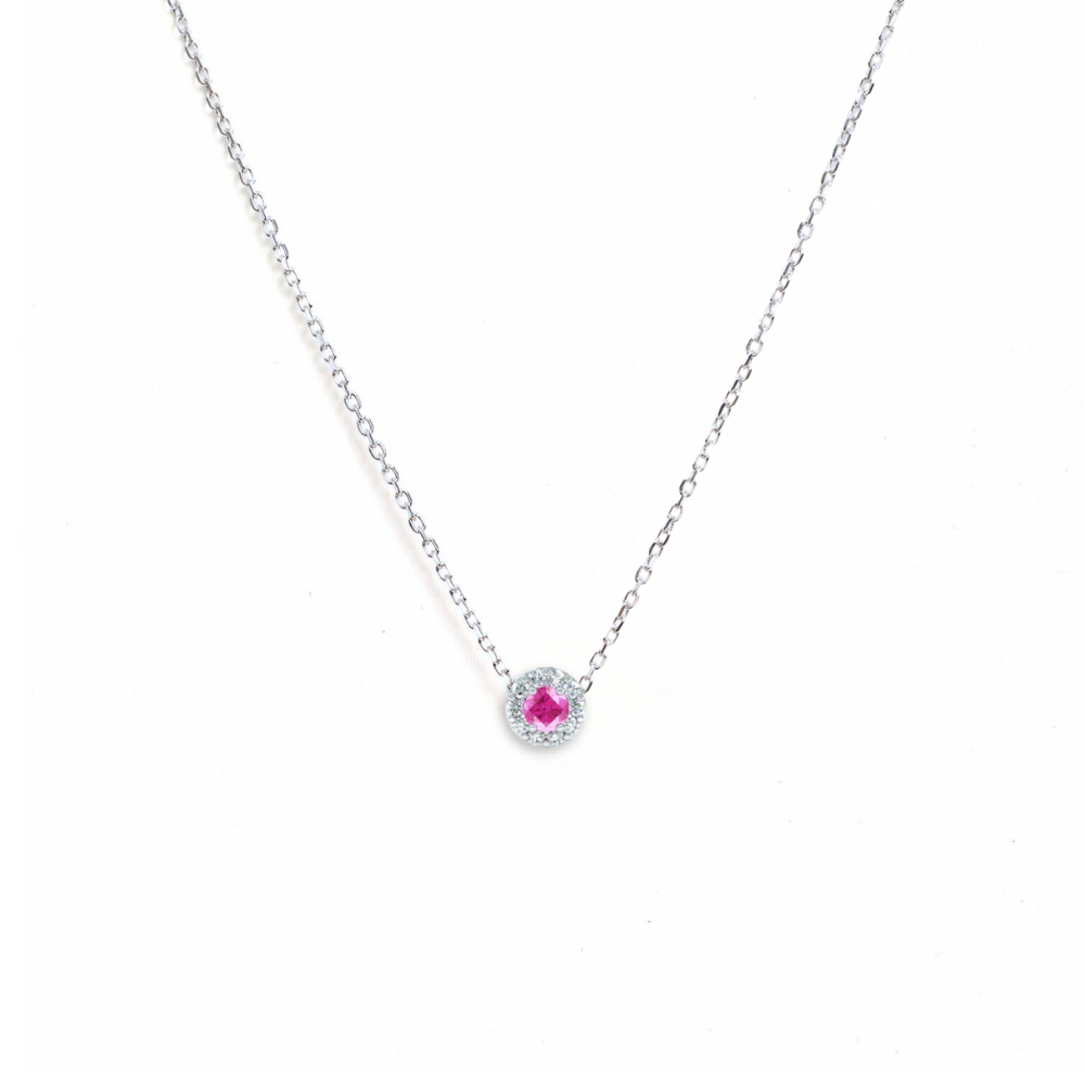 Náhrdelník Charlotte - bílé zlato, růžový safír