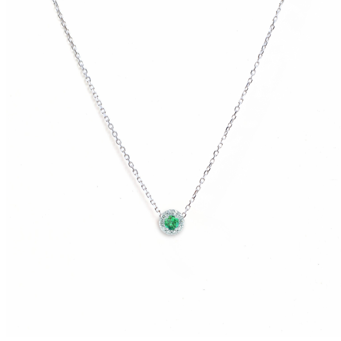 Náhrdelník Charlotte - bílé zlato, smaragd