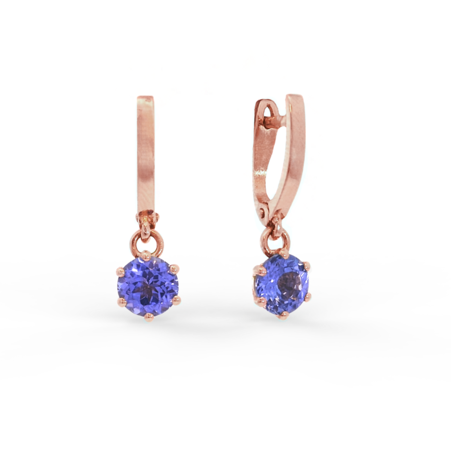 Náušnice Kreole - růžové zlato, tanzanit