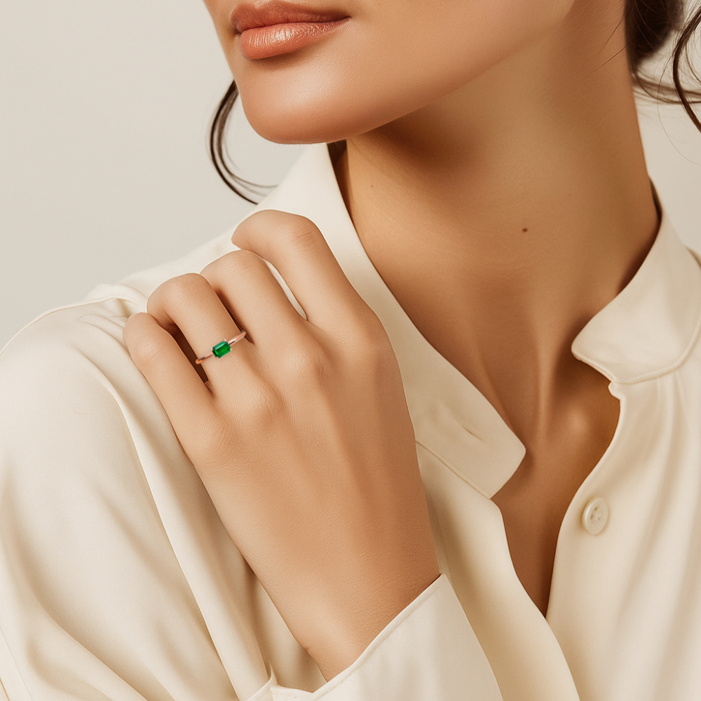 Prsten Smaragd II - růžové zlato, smaragd - Obrázek 2